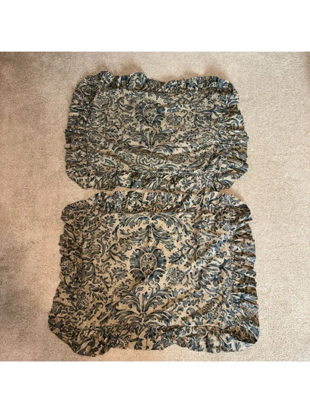 Vintage Ralph Lauren The Landing Donovan Pillow Shams Blue Damask Floral Ruffled